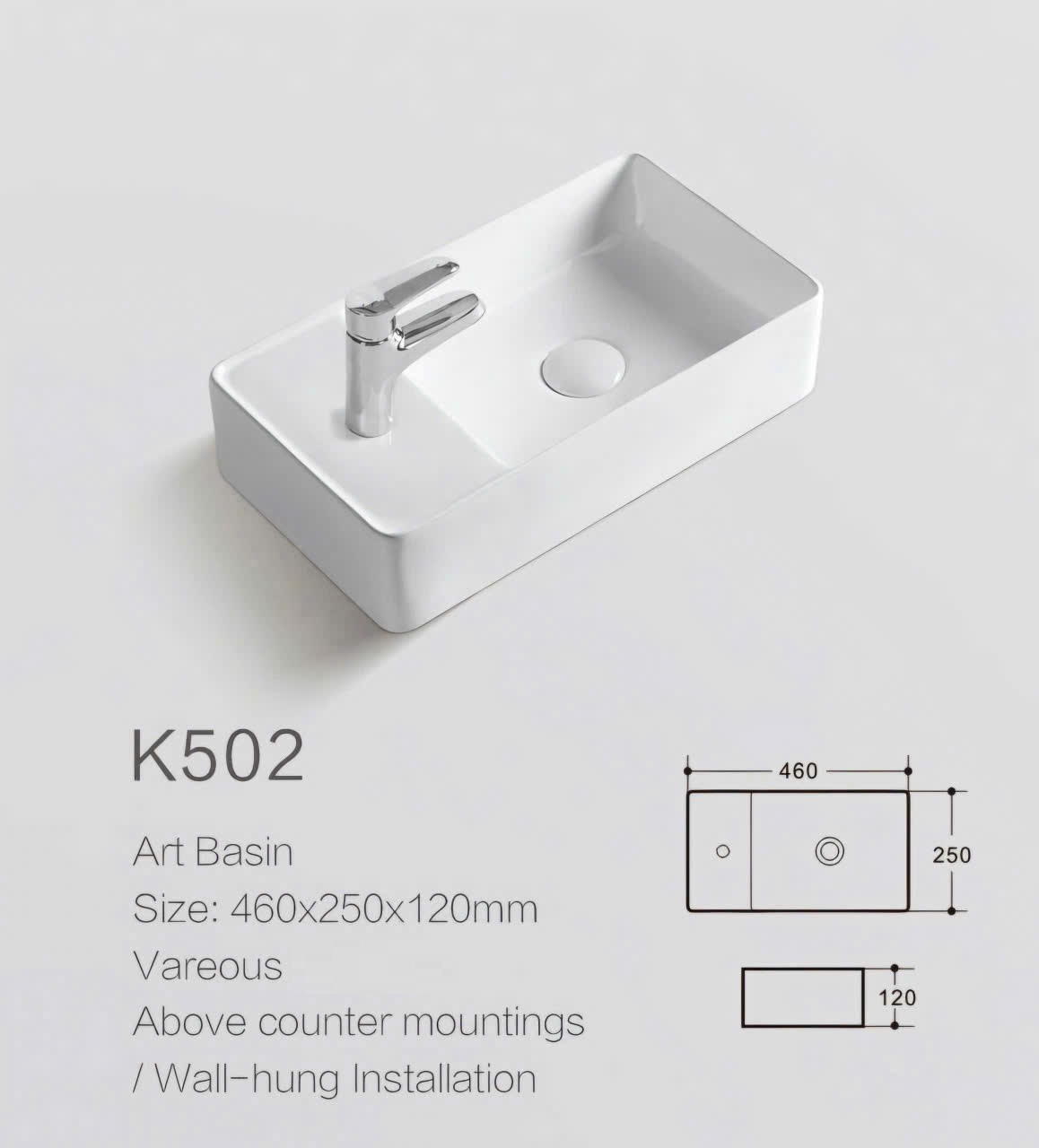 kích thước lavabo treo tường mini